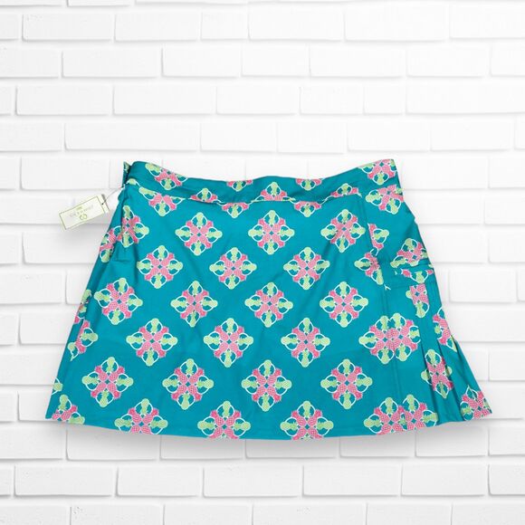 Crown & Ivy Golf Skort 12 Turquoise Pineapple Pocket Shorts Skirt Cruise Preppy - Picture 1 of 10